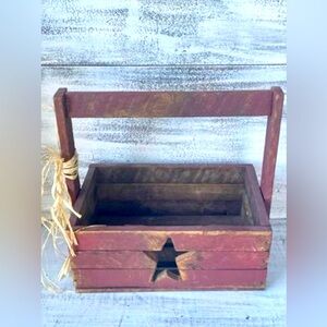 Distressed Wood Star Cutout Tote, Red